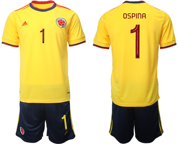 Men's Columbia #1 Ospina Yellow Home Soccer Jersey Suit